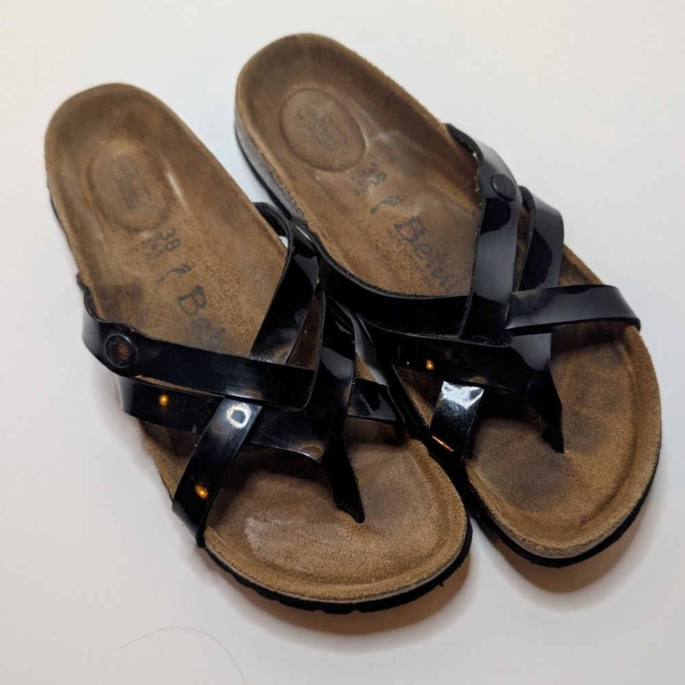 Betula by Birkenstock Vinja Sandals Black Patent Strappy Thong Comfort Womens 38